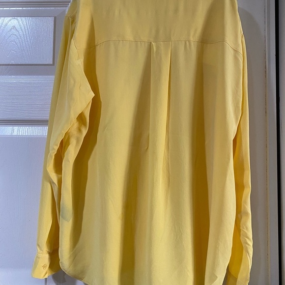 Lafayette 148 100% Silk Button Front Blouse Long Sleeve Relaxed Fit Yellow Large - Picture 5 of 10